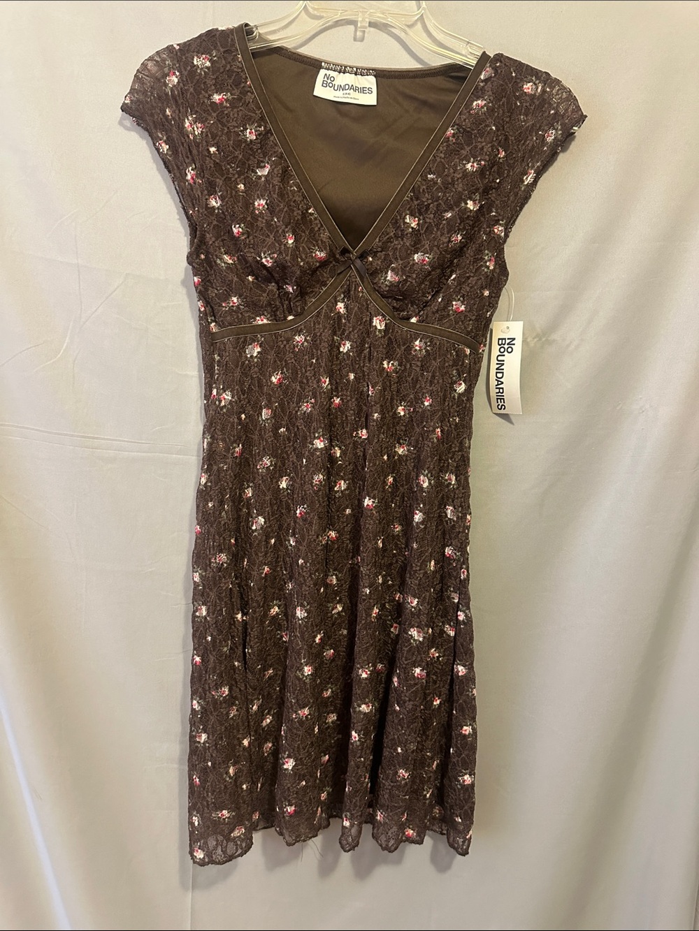 No Boundaries Brown Lace Floral Mini Dress